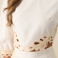 Conjunto de Dos Piezas de Encaje de Alta Gama con Bordado Sólido para Mujer, Mangas Largas, Estilo Casual Bohemio, Traje Formal de Dos Piezas para Mujer