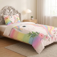 Ensemble de housse de couette pour lit simple, imprimé licorne arc-en-ciel, ensemble de literie pour fillettes