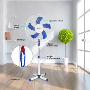 Nhà Máy Giá Ngân Sách 16 Inch 5 Nhựa Lưỡi 3 Tốc Độ Nút Điều Khiển Chéo Chiều Cao Cơ Sở Có Thể Điều Chỉnh Dao động Bệ Đứng <span class=keywords><strong>Fan</strong></span> Hâm Mộ - Product Image 4