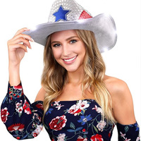 Hstyle ha condotto la luce scintillante con bandiera occidentale cappello da Cowboy 4th July rosso bianco blu paillettes cappello da Cowgirl giorno dell'indipendenza