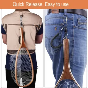 XN114 Wooden Handle Waterproof Frame Curve Rubber Mesh Fly Carp Outdoor Fishing Landing Net