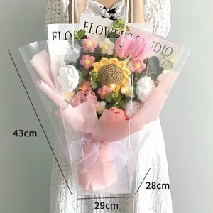 Grand bouquet de fleurs artisanales en tricot, roses et tournesols en <span class=keywords><strong>laine</strong></span> et coton, bouquet de fleurs au crochet pour cadeau - Product Image 2