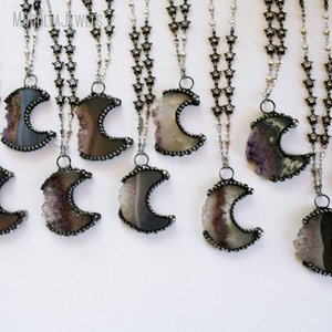 Collier en tranches d'améthyste, croissant de lune, cristal de Druzy soudé, Talisman, pierre précieuse, <span class=keywords><strong>Luna</strong></span>, sorcière lunaire, Goth, <span class=keywords><strong>bijoux</strong></span> Boho, NM44213 - Product Image 3