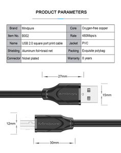 <span class=keywords><strong>Câble</strong></span> USB d'imprimante original Mindpure de <span class=keywords><strong>haute</strong></span> <span class=keywords><strong>qualité</strong></span> 1,5/3/5/8/10 m 2.0 avec gaine en PVC et blindage en feuille, mâle-mâle, pour transfert de données - Product Image 6