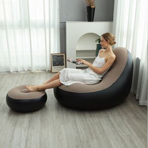 New Portable Outdoor <b>Inflatable</b> Lounge <b>Sofa</b> Chair With Pedal Pump PVC Flocking Material for Bedroom & Living Room Use - Product Image 3