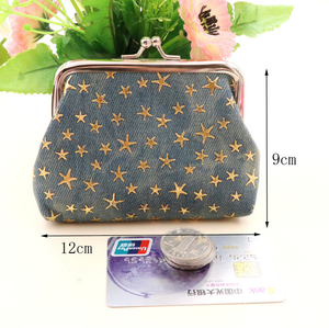 Новинка, двухслойный джинсовый креативный кошелек для денег, дамские короткие кошельки с принтом пять звезд, маленький яркий кошелек для мелочи карамельных цветов с пряжкой - Product Image 6