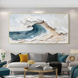 Peinture abstraite neutre douce, nature morte beige, bleu, blanc, texture 3D, toile acrylique, art mural, peinture à l'huile originale apaisante, peinte à la main - Product Image 5
