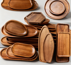 Nampan kayu Solid, Penyimpanan Peralatan makan Desktop, nampan kecil kayu Acacia Premium teh buah makanan ringan kacang makanan penutup - Product Image 1