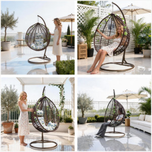 Teardrop Hanging Swing <strong>Chair</strong> | PE Rattan Wicker <strong>Egg</strong> <strong>Chair</strong> with Stand | 350kg Load, Indoor Outdoor | Wholesale Custom Colors - Product Image 3