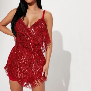 Vestido de Fiesta Navideño Sin Mangas con Lentejuelas y Rayas, con Tirantes Halter, Ropa, Vestidos Nuevos con Cuello en V, Ropa Casual para Mujer - Product Image 3