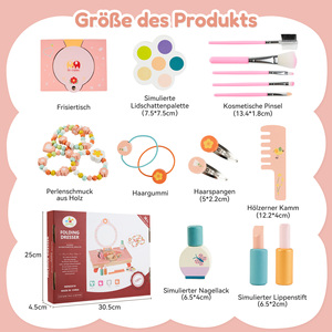 Table de Maquillage Pliante en Bois avec Miroir, Brosse à Cheveux et Accessoires – Jeu d'Imitation pour Garçons et Filles - Product Image 6