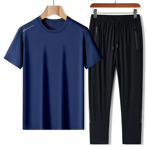 Hommes sports d'été loisirs séchage rapide respirant stretch nylon glace soie manches courtes deux pièces confortable élégant extérieur - Product Image 6