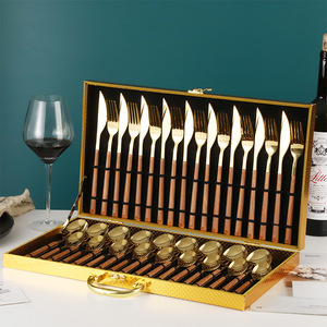 Stainless Steel Cutlery Set 36 Piece Wooden Handle Dishwasher Safe Western Style Steak Knife Fork Spoon Gift <b>Box</b> - Product Image 1