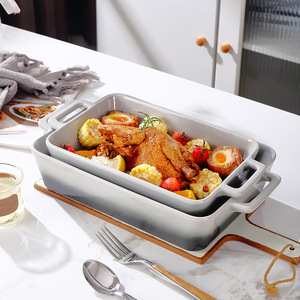 Bandeja <span class=keywords><strong>para</strong></span> Hornear Rectangular de Cerámica Gris Degradado Estilo Roca Oriental, de Alta Gama, con Asas <span class=keywords><strong>para</strong></span> <span class=keywords><strong>Cocinar</strong></span> - Product Image 2