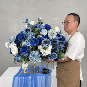 Vendita calda fiore artificiale che bacia la palla di fiori di rosa di 60cm di grandi dimensioni di seta blu palla di fiori per la decorazione di nozze - Product Image 1