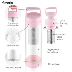 Emode 2025 New Arrive Bouteille de thé en verre borosilicaté portable de 20oz avec infuseur et poignée - Product Image 2