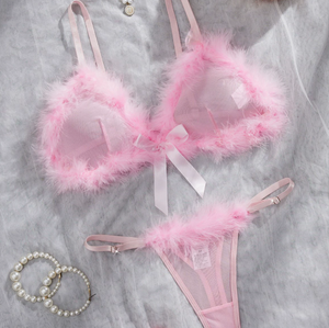 Nuevo Conjunto de Lencería Romántica de Dos Piezas para el Día de San Valentín, Brasier y Panties de Felpa Tejida, Color Rosa Claro, Transparente, Sexy e Íntimo para Mujer, QIQI - Product Image 3