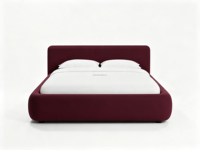 Lit plateforme FERLY écologique avec système de support à lattes, cadre en bois et tissu moderne, mobilier de chambre à coucher