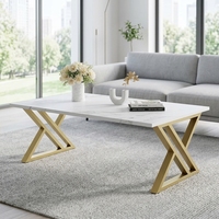 Mesa de Centro con Patas de Metal con Acabado Dorado, Muebles Contemporáneos para Sala de Estar, Mesas de Té Rectangulares, Mesa Baja