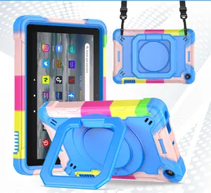 Case for AZ fire HD 7 2022 drop resistant Rotatable ring bracket kindle tab cover housing with shoulder strap