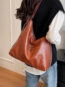 Sac Rétro Décontracté Grande Capacité Argenté Nouvelle Tendance Sac Bandoulière Sac Seau à Épaule Unique Sac à Dos Double Épaule - Product Image 4