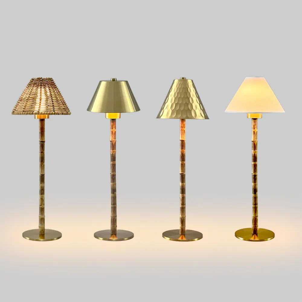 Base de lámpara de bambú nueva pantalla de lámpara de metal recargable de aluminio de lujo es reemplazable lámparas de mesa LED inalámbricas