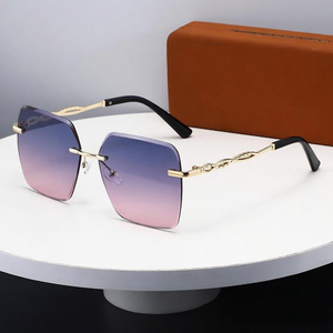 Lunettes de soleil pour femmes, sans monture, carrées, lunettes de soleil 2026, nouveau <span class=keywords><strong>dégradé</strong></span> brun, verres taillés, lunettes de soleil pour femmes, lunettes en alliage, marque de créateur - Product Image 2