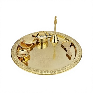 ชุดถาดบูชาทรงกลมทองเหลืองพร้อมเชิงเทียนสำหรับกิจกรรมทางศาสนา - Product Image 1