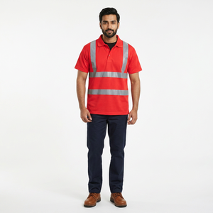 Men Hi <b>Vis</b> Reflective Stripes Construction Working <b>High</b> Visibility Short Sleeve Polo <b>T</b>-<b>Shirts</b> For Safety Wear - Product Image 1
