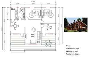 Cabaña de Madera Espaciosa de 115.5m² con Techo Alto, Villa Vacacional con Balcón, Villa de Madera para Turismo en <span class=keywords><strong>Playa</strong></span> Tropical - Product Image 4