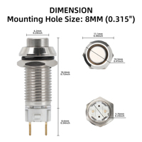 Interrupteur à bouton-poussoir LED métallique étanche avec point de contact argenté 8mm, mini micro rond 0-250V, autobloquant pour démarrage de l'alimentation et sonnette