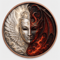 Pièces de monnaie en cuivre à haute relief 5 oz .999 Cuivre pur Pièce ronde Masque Ange Démon Impression UV colorée Pièces de monnaie en cuivre