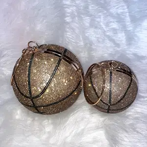 大容量足球篮球造型闪亮钻石水晶手抓包莱茵石包女士钱包手提包篮球包