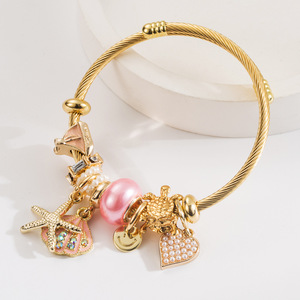 Bracciale in Acciaio Inossidabile <span class=keywords><strong>con</strong></span> <span class=keywords><strong>Ciondolo</strong></span> a Forma di Stella Marina e Conchiglia <span class=keywords><strong>con</strong></span> Diamante, Bracciale Regolabile, Gioiello da Mano per Vacanze al Mare - Product Image 4