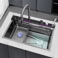 Ensemble d'évier de cuisine haut de gamme pour hôtels et écoles, en acier inoxydable 304, grand bac unique, avec pulvérisateur de pluie extractible, design moderne à encastrer sous plan.