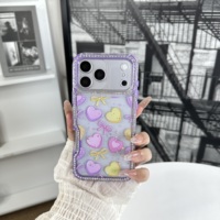 Coque de téléphone antichoc à motif floral girly avec incrustation de diamants et bordure en PC imprimé époxy, très vendue pour iPhone 17 PRO/18 PRO