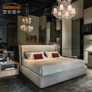 Nouveau design Europe style <span class=keywords><strong>italien</strong></span> moderne haut de gamme usine en gros lits en bois Massif cadre 1.8m <span class=keywords><strong>lit</strong></span> - Product Image 2