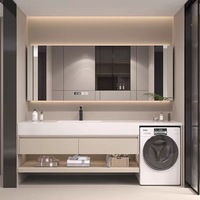 Ensemble de meuble de salle de bain moderne à DEL avec évier unique Coiffeuse de salle de bain moderne en chêne suspendue avec lave-linge