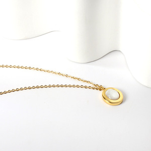 สร้อยคอจี้แฟชั่น โซ่ทอง พร้อมจี้เปลือกหอยสีขาวรูปวงรี ดีไซน์เรขาคณิต เครื่องประดับโลหะผสมสังกะสี - Product Image 3