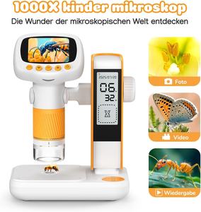 Horloge d'apprentissage pour enfants 2 en 1 Microscope électronique Grossissement 1000x Écran IPS 2 pouces USB PC Portable avec trépied - Product Image 2