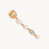Gemnel nouveaux bijoux de mode en gros Style bohême or 18 carats Vermeil S925 perles d'eau douce topaze bleue cerceaux boucle d'oreille pendante