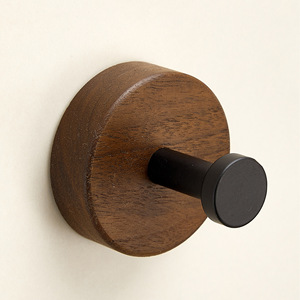 Wooden Wall <b>Hook</b> Round <b>Black</b> Walnut Coat Hanger Bathroom Entryway Use - Product Image 1