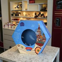 Boîte hexagonale de luxe avec logo personnalisé, design unique, carton rigide, fenêtre transparente, matériaux recyclables haut de gamme, revêtement UV
