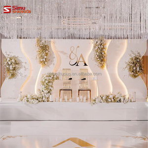 Nouvelle arrivée, toile de fond de mariage moderne, forme de vague blanche, acrylique PVC 3D, décoration de scène de mariage avec lumière LED - Product Image 1