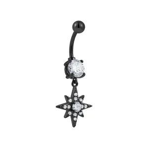 Superstar Titanium Externally Threaded Belly Button Ring Prong Setting Round Zircon Copper Pendant Navel Body Piercing Jewelry