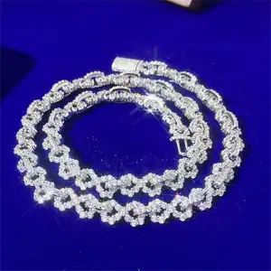 Argento Sterling 925 figura 8 forma ricoperta di diamante moissanite pietra set di cuciture tennis catena catena gioielli hip hop