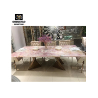 Table à manger personnalisée en pierre naturelle de luxe rose marbre cristal rose quartz poli dessus de table