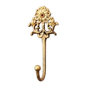 Artisanal Vintage Brass Flower Wall <b>Hook</b> Metal Decorative Single <b>Hook</b> For Clothing Storage Stylish Home Accent - Product Image 1