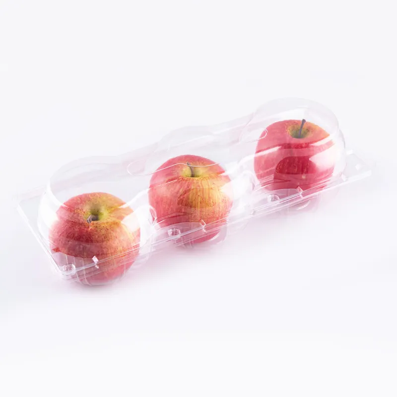 使い捨て3個リンゴオレンジ梨新鮮な果物分割持ち帰り包装PETプラスチック食品包装容器蓋付き