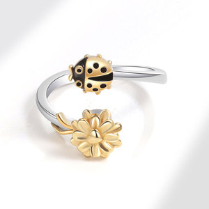 Anillos Abiertos Giratorios de Cobre Bañado en Oro con Gemas de Moda, Joyería de Insectos y Flores para Compromiso, Regalo para Mujer - Product Image 3